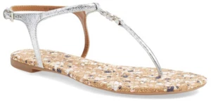 NEU Tory Burch Marion Logo Konfetti gesteppte T-Riemen Sandale 10,5 silber metallic - Bild 1 von 12