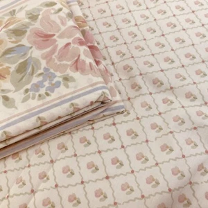 J C Penney Vintage Ivory with Pastel Pink Floral & Trellis Print Twin Sheet NEW - Picture 1 of 9