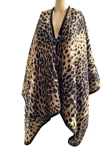 Andrew Marc Women’s Cape Cardigan Shawl Poncho Leopard Print One Size - Picture 1 of 8