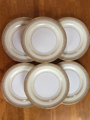 Noritake China #673 Nerrisa 6 Dinner Plates 10"D Blue Wreath M Mark - Image 1 of 4