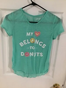 MUDD Girls Size 12 Turquoise Short Sleeve Tee - “My Heart Belongs To Donuts” - Picture 1 of 7