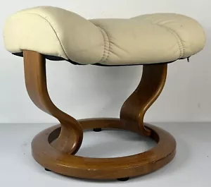 Ekornes Stressless Ottoman / Footrest Cream Leather on Teak Base - Picture 1 of 11