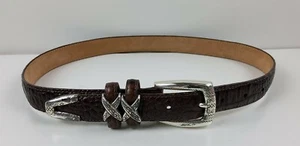Brighton Brown Leather Crocodile Embossed Silver Buckle Belt Size 28 - Picture 1 of 7