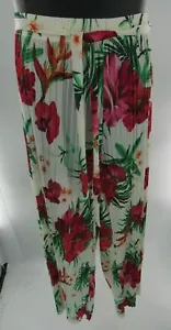 Plus Size Women's Floral Pleated Wide Leg White Red Pink Green Pants Size 4X NWT - Picture 1 of 4