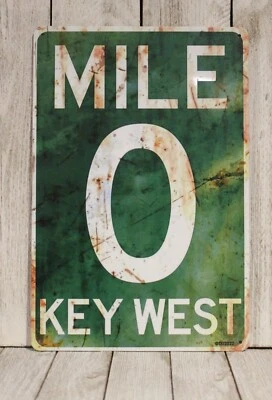 Key West Mile Marker 0 Tin Metal Sign Florida Road Highway Rustic Vintage Style - Image 1 of 4
