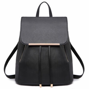 Ladies Girls Black Backpack PU Leather Shoulder School Bag Travel Rusksack