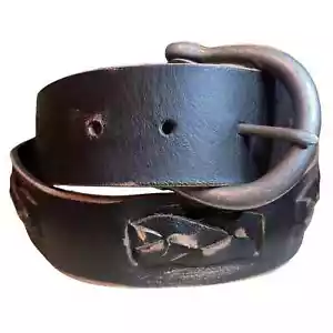 Vintage Black Distressed Braided Leather Belt Silver Tone Buckle Unisex 31.5-35" - Picture 1 of 12
