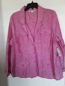 New Studio Works 1X Popart Pink Linen Cotton Blend Jacket - Picture 1 of 3