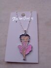 brand new enameled Light PINK dress silver plated betty boop necklace   Only £1.99 on eBay