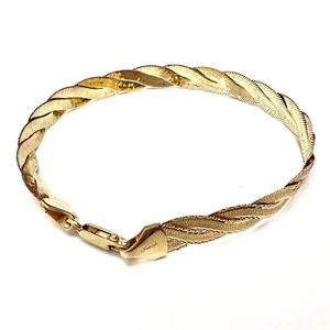 Aurafin 14K Solid Yellow Gold Bracelet Braided Herringbone Reversible 7”, 5.16g - Picture 1 of 11