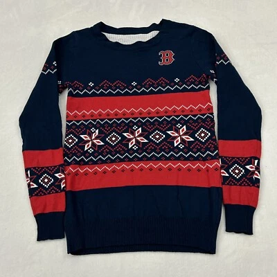 Boston Red Sox MLB Béisbol Azul Marino y Rojo Vacaciones Feo Navidad Suéter Para Mujer’s XS Foto 1 de 4