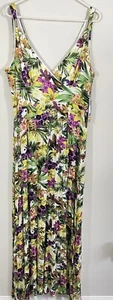 NEW Jennifer Lopez sleeveless maxi dress Women Sz XL tropical Hawaiian VNeck JLO - Picture 1 of 12