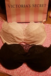 Lot Of 2 NEW VS Victoria's Secret Very Sexy Push Up Bras Black Pink Chiffon Lace - Picture 1 of 8