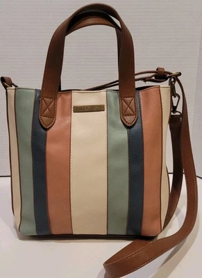 Mini Bolso de Mano Shopper Frye & Co Rosa Marrón Verde Azulado Rayas Cartera Asa Superior Hombro Foto 1 de 4