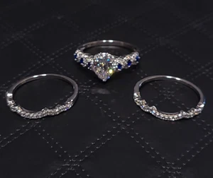 Newshe Mujer Boda Compromiso Anillo de Boda Conjunto de 3 Piezas Tono Plata Talla EE. UU. 13 - Imagen 1 de 24