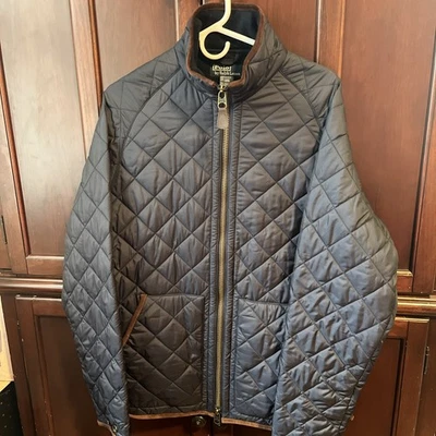 Chaqueta de Granero Acolchada Polo Ralph Lauren Para Hombre Talla L Azul Marino Borde de Cuero Cremallera Completa Foto 1 de 4