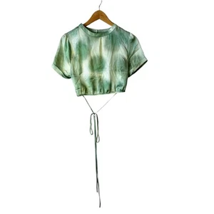 New Topshop Women's Tie Waist Tie Dye Keyhole Crop Top Green Size 8 - Picture 1 of 9