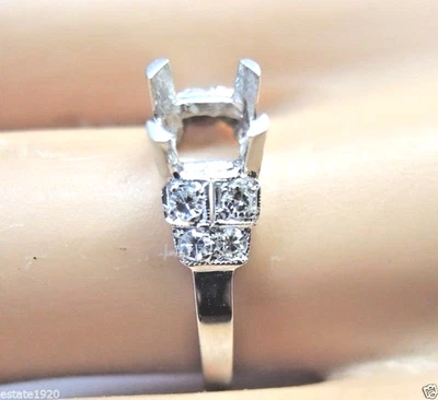 Antique Art Deco Mounting Setting Plat Hold 6-6.5MM Ring Sz 6.5 UK-M1/2 EGL USA - Image 1 of 4