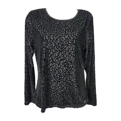 Top Calvin Klein Terciopelo Burnout Estampado Leopardo Negro Gris Manga Larga M Foto 1 de 4