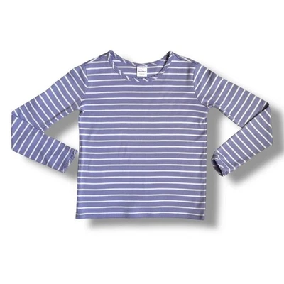 Top manga larga Hanna Andersson niñas talla 10 blanco lavanda rayas algodón pima Foto 1 de 4