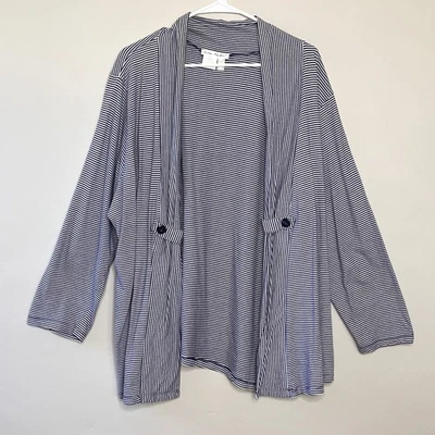 Cárdigan abierto Ulla Popken para mujer a rayas oficina náutica algodón talla grande 20/22 Foto 1 de 4