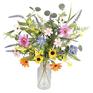 2 Bundles Artificial Daisy Flowers Fake Silk Spring Flowers Colorful Flowers - Picture 1 of 7