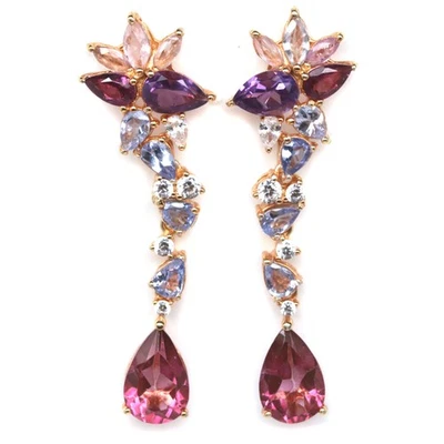 Pendientes de plata 925 hechos a mano con topacio místico rosa, amatista, rodolita, tanzanita... Foto 1 de 4