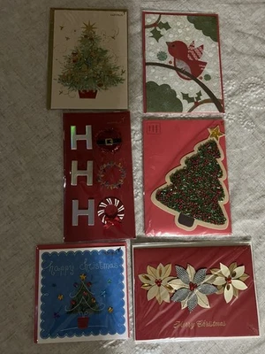 PAPYRUS Lot Of 6 Christmas Holiday Cards  Sparkle Embellished Stones Pretty - Image 1 of 4
