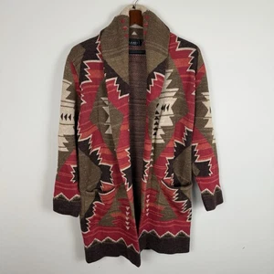 LAUREN by Ralph Lauren Shawl Collar Native American Print Knit Small Linen Blend - Picture 1 of 14