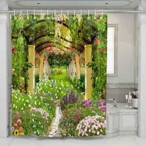 Flower Clusters Waterproof Bathroom Fabric Shower Curtain with 12 Hooks 72 In - Picture 1 of 6