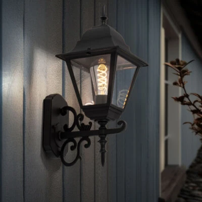 Wandlampe Wandleuchte Laterne Außen Terrassenlampe Alu schwarz 1 flammig H 40 cm - Bild 1 von 4