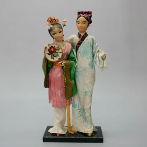 15" Vintage Asian Man Woman Fan Hina Japan Pair Couple Traditional Dolls Geisha - Picture 1 of 12