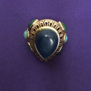 RARE Flawless BARSE Thailand Gold Toned Teardrop Lapis Ring Sz 8.5 - Picture 1 of 10