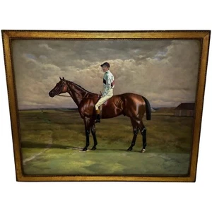 19th Century Oil Painting Derby Winner Horse Melton & Jockey Fred Archer Up - Picture 1 of 24