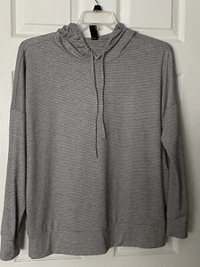 Skechers Stretch Pullover Drawstring Hoodie Lightweight Black Stripe Poly Size L - Picture 1 of 21