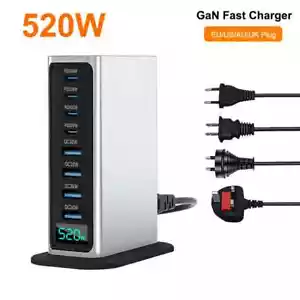 520W GaN Multi USB Charger 8 Port QC3.0 USB Type C PD 100W Fast Charging Station - Picture 1 of 14
