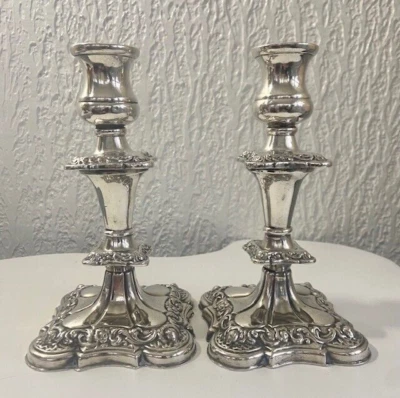 Candelabros Sheffield Inglaterra siglo XVIII. plata sobre cobre Foto 1 de 4