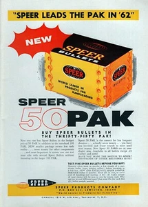 1962 Speer 50 Pak Bullets Ammo Original Color Print Ad - Picture 1 of 1
