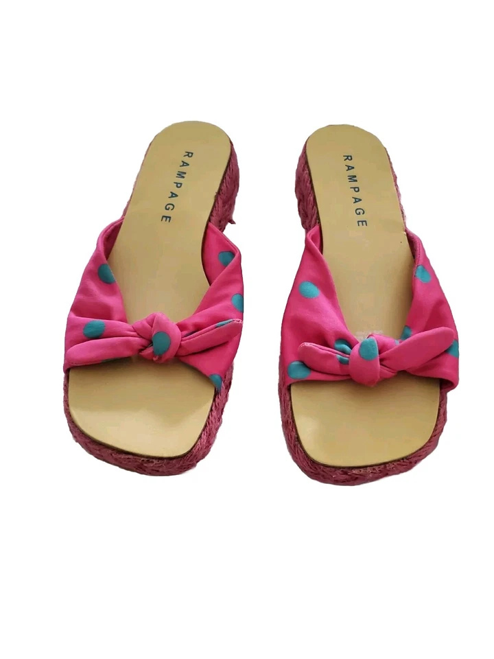 Женские сандалии Rampage Delite размер 7 M Raffia горки розовые, синие точки туфли с бантом  - Изображение 1 из 4