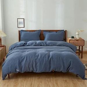 Luxury Linen Duvet Cover, Solid Boho Bedding Set, 1 Comforter With 2 Pillowshams - Picture 1 of 21