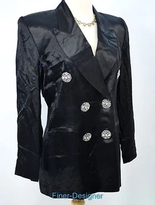 Solini NY Cache Blazer Crystals Black satin Jacket Bling Women's SIZE 4 NEW VTG - Picture 1 of 7