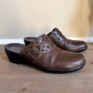 Clarks Bendable Brown Womens Size 9.5 Leather Clog Mules Slip On Shoes Design - Picture 1 of 17