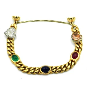 Panzerarmband 750 Gold mit Farbstein Rubin Saphir Smaragd & 0.6 ct Diamant Herz - Bild 1 von 8