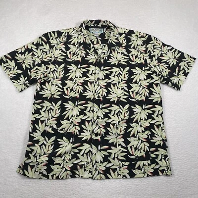 Nat Nast Hawaiian Shirt Mens Large Black Button Short Sleeve Green Floral Top - Image 1 of 4