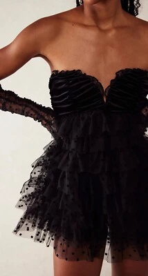 For Love & Lemons $259 Jourdan Black Mini Strapless Dress Sheer Dark Romance - Image 1 of 4