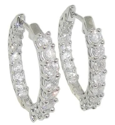 InSide Out Hoops Earrings I1 G 0.85 Ct Natural Diamond 0.60 Inch 14K White Gold - Image 1 of 4