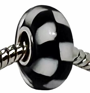 Yummy black & white chequered police bracelet bead charm withsilver core