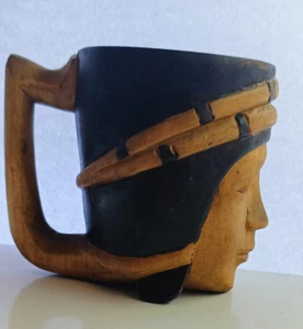 Handmade Wooden Vintage Native American Head Mug Home Decor Creative Cups 4"x3.5 - Picture 1 of 9