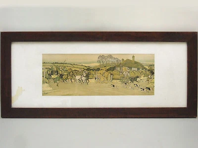 GRANDE LITHOGRAPHIE ORIGINALE ENCADREE, Harry Eliott,  chevaux, diligence, âne - Photo 1/4