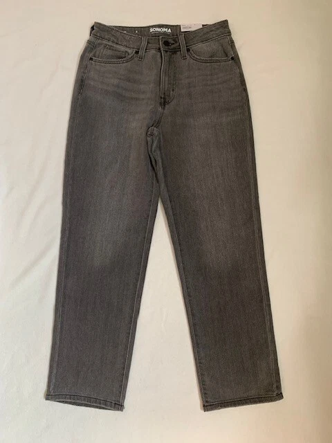 Sonoma Women Ultra High Rise Vintage Gray Wash Straight Jeans Pants 4